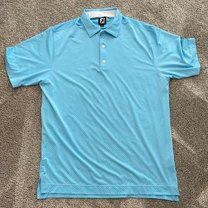 Mens size large Foot Joy golf polo. Light blue with white dots. New without tags